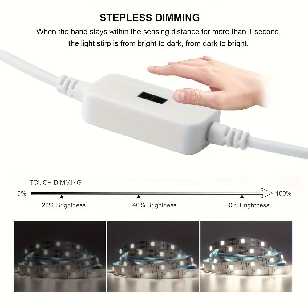 Hand Scan Sensor LED Strip Lights - USB Powered Dimmable Under Cabinet Light