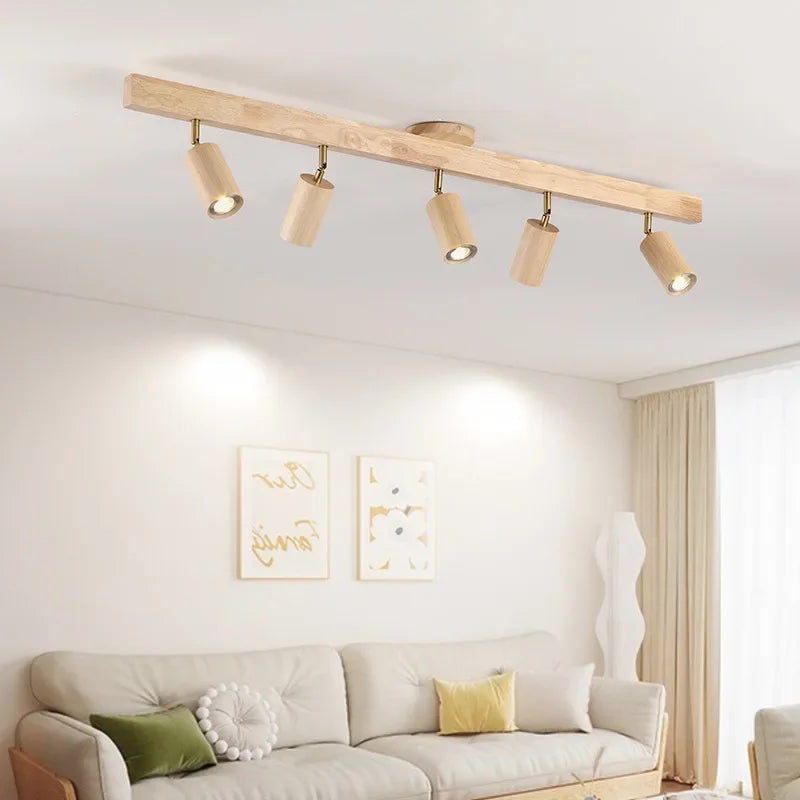 2026 Nordic Walnut Wood Ceiling Chandelier For Living Room Dining Room Aisle Entrance Corridor Lamps With Spotlights For Wall Pi