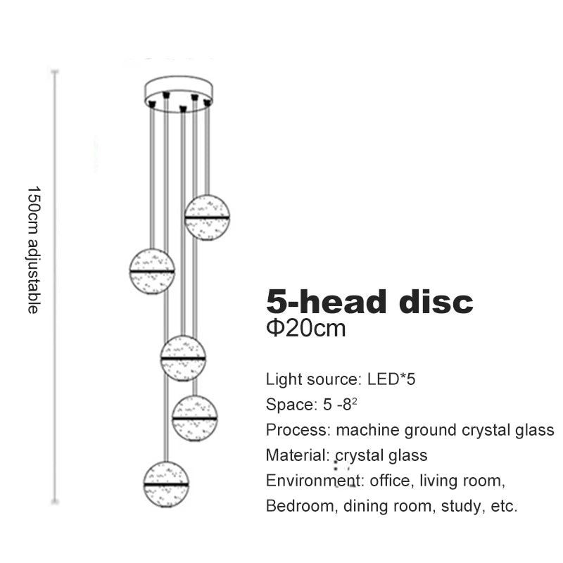 LED Villa Staircase Pendant Lights Long Cable Hanging crystal glass ball droplight for Restaurant Bar Indoor Decorative