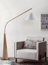 Modern Walnut Fishing LED Floor Lamp - Creative Minimalist Arc Standing Light Fixture for Living Room, Bedroom Bedside & Study