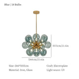 Modern Blue Glass Bubble Ball Chandelier Light - Decorative Ceiling Pendant Lighting Fixture for Living Room, Bedroom & Dining Room