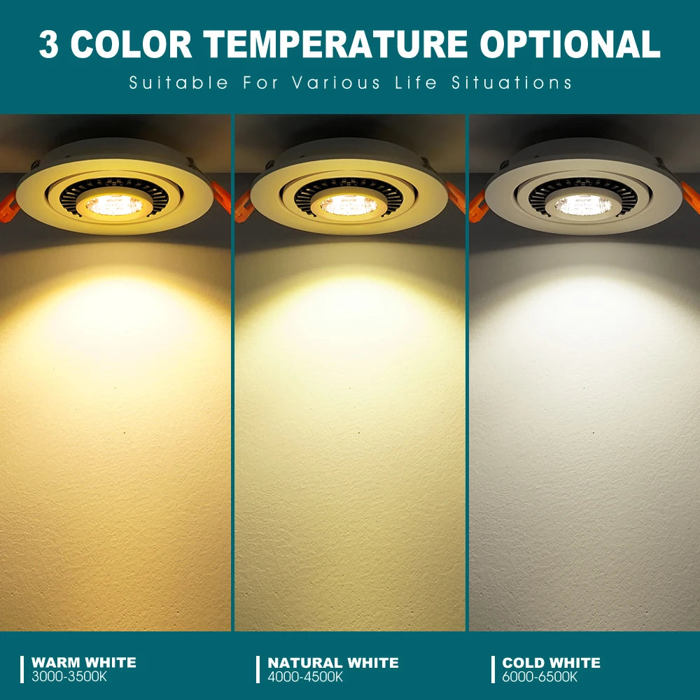 LED Downlights Dimmable 360 Angle Adjustable COB Ceiling Recessed Downlights 5/7/10/12/15/18W Ceiling Spot Lights Home Bedroom