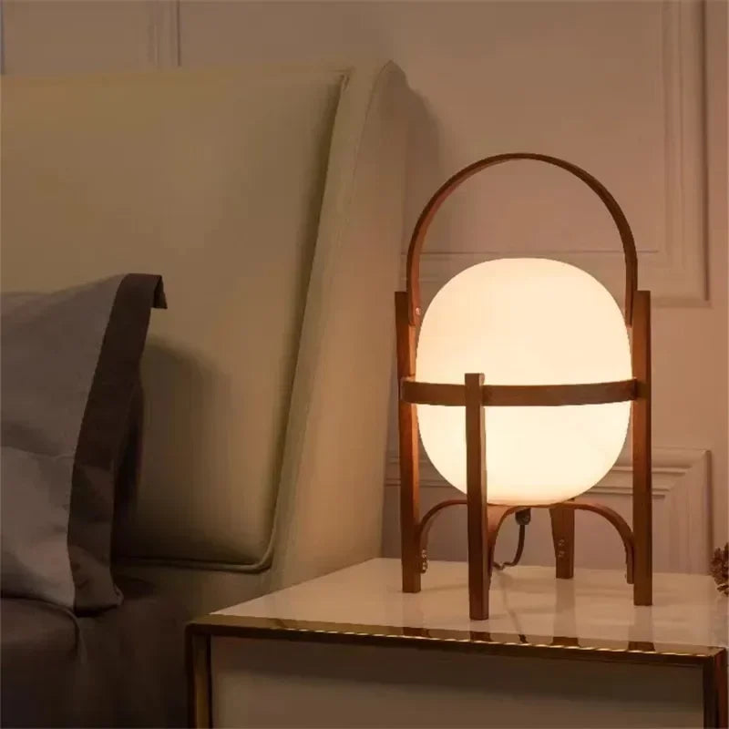 Nordic minimalist wooden LED floor lamp creative Japanese style glass lampshade bedside lamp reading home decoration table lamp