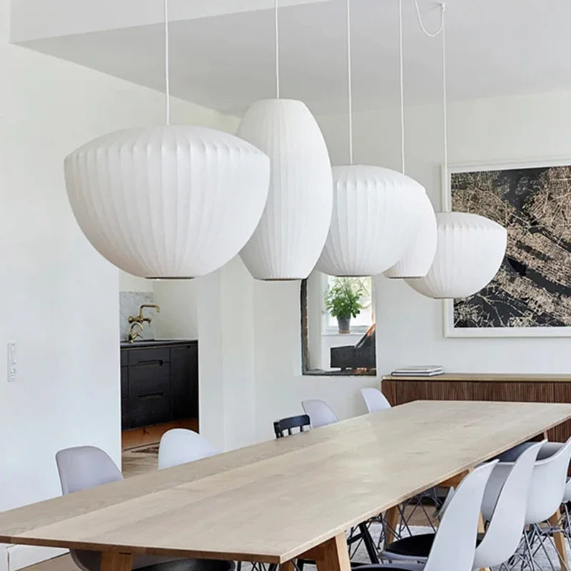 Japanese Wabi-Sabi White Silk E27 Pendant Light - Nordic Art Fabric Ceiling Chandelier Lamp Fixture for Living Room, Dining Room & Bedroom