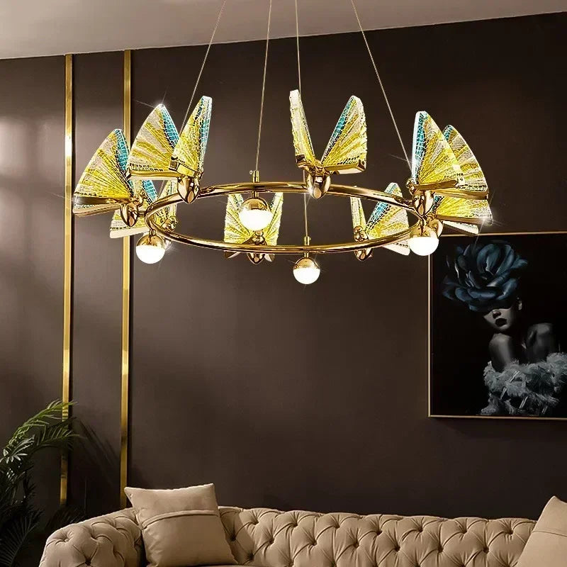Nordic Creative Circular Butterfly Chandelier Bedroom Living Room Restaurant LED Pendant Lamps Modern Home Lighting Decoration