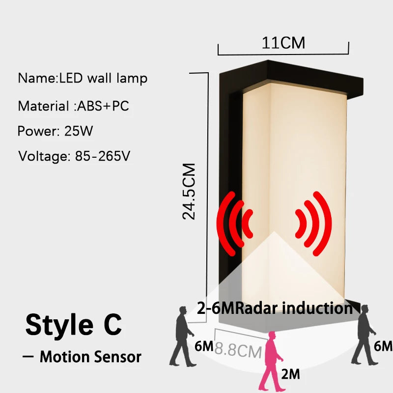 Led Outdoor Wall Light Waterproof IP65 Motion Sensor Led Outdoor Lighting Porch Lights Balcony Garden Lights Outdoor Wall Lamp