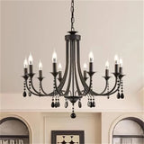 New Wrought Iron Crystal Chandelier European Classic Black Candle Lamp Modern Living Room Kitchen Dining Table Hanging Lamps
