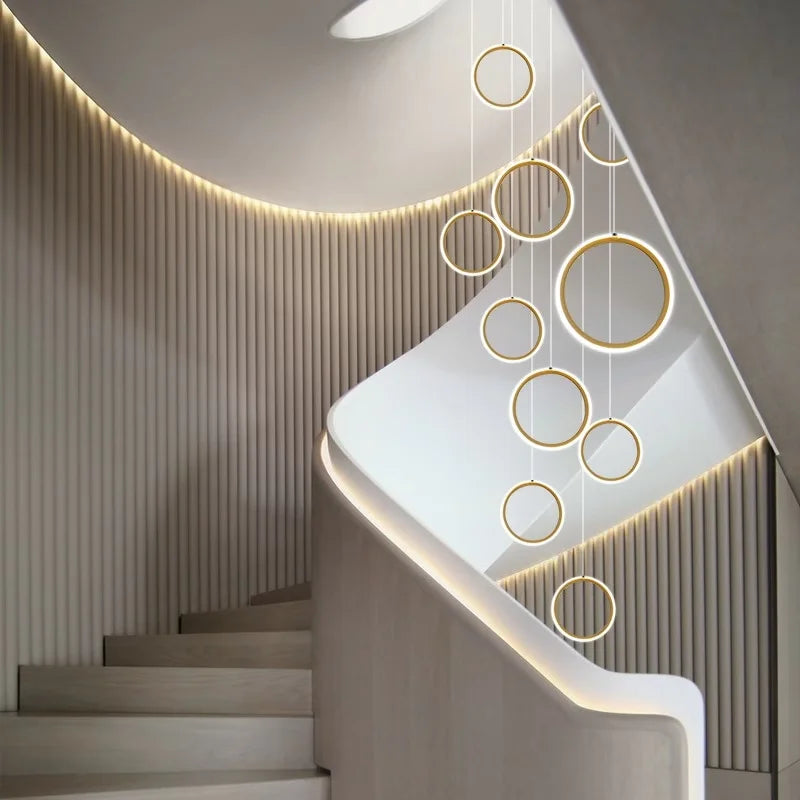 Modern Long Spiral Chandelier - Grand Staircase Pendant Lamp for High Ceilings