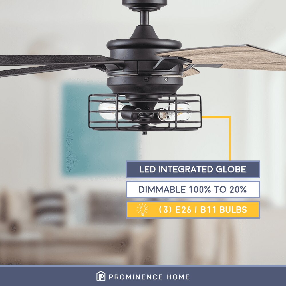 Cypher Matte Black Remote Control Ceiling Fan, 5 Blades Ceiling Fans Room Decor Home Fan  Ceiling Fan with Led Light