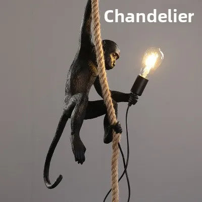 Nordic Resin Monkey Wall Lamp, Creative Animal Rope Light for Kids Room, Restaurant, Bar & Corridor Decoration
