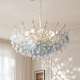 LED French Medieval Pendant Light Style Luxury Blue Crystal Chandelier for Villa Living Room Bedroom Hallway Ceiling Lamp