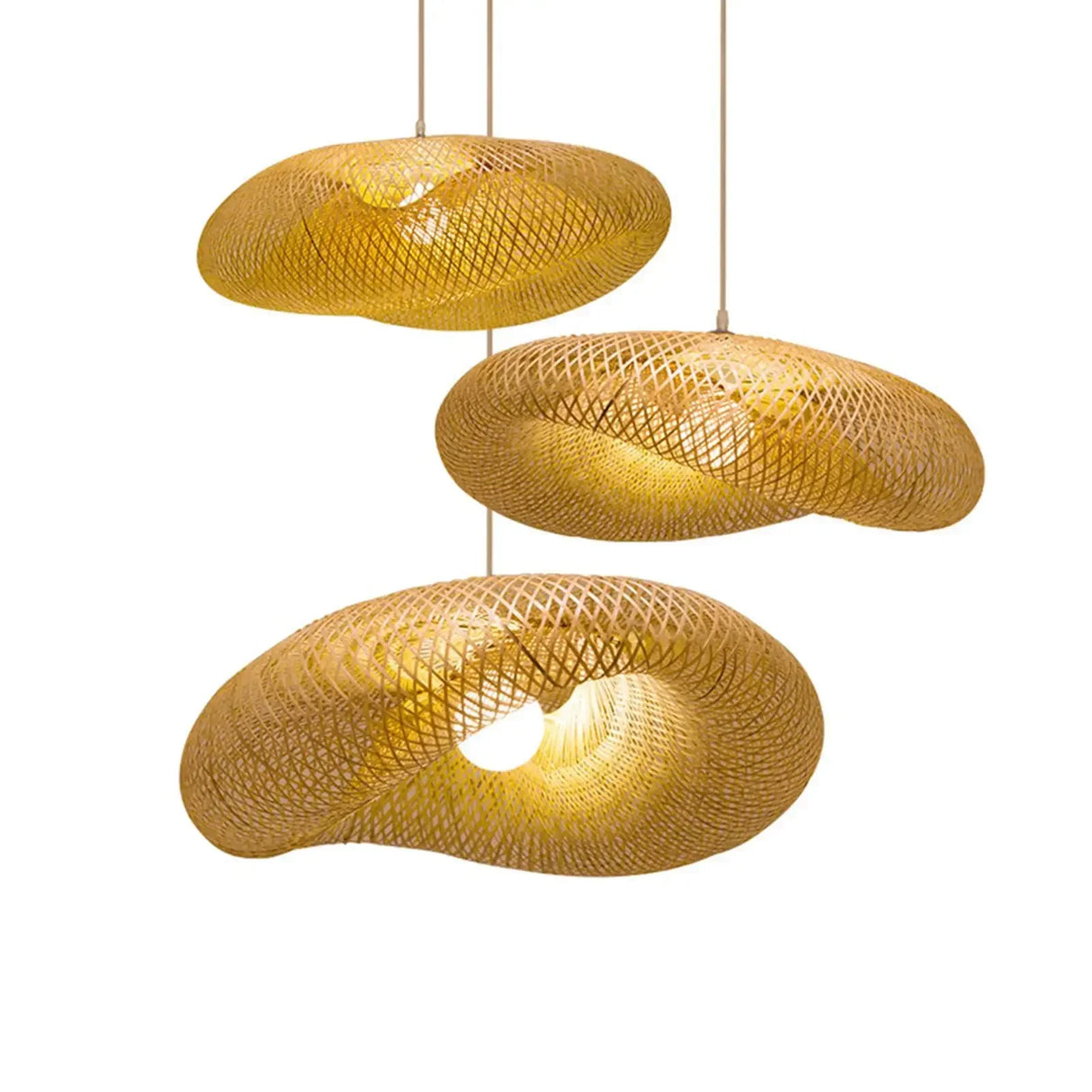 Handmade Bamboo Weaving LED Pendant - Vintage Rattan Hanging Chandelier