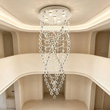 Elegant Multi Strand Waterfall Crystal Ceiling Lamp Long Vertical Crystal Chain Flush Mount Light For Large Living Room Stairwel