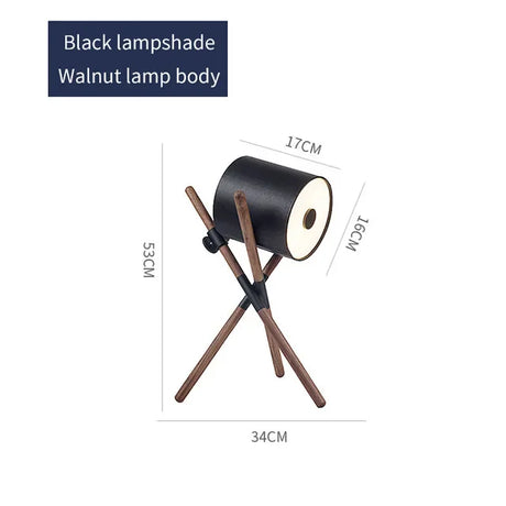 Modern Walnut Triangular Floor Lamp Drum Vertical Solid Wood Study Bedroom Bedside Table Living Room Home LED High-end Deco