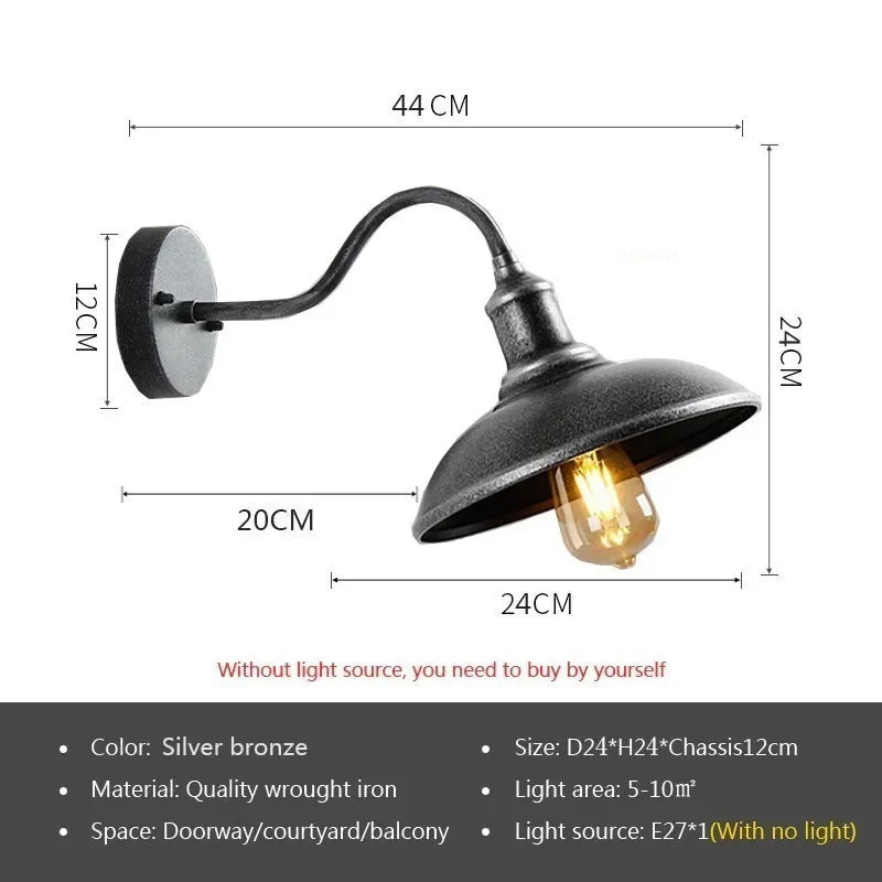 Retro Waterproof Outdoor LED Wall Lamp (E27 Socket Base) - Vintage Weatherproof Exterior Sconce Fixture for Courtyard, Garden, Balcony & Entryway