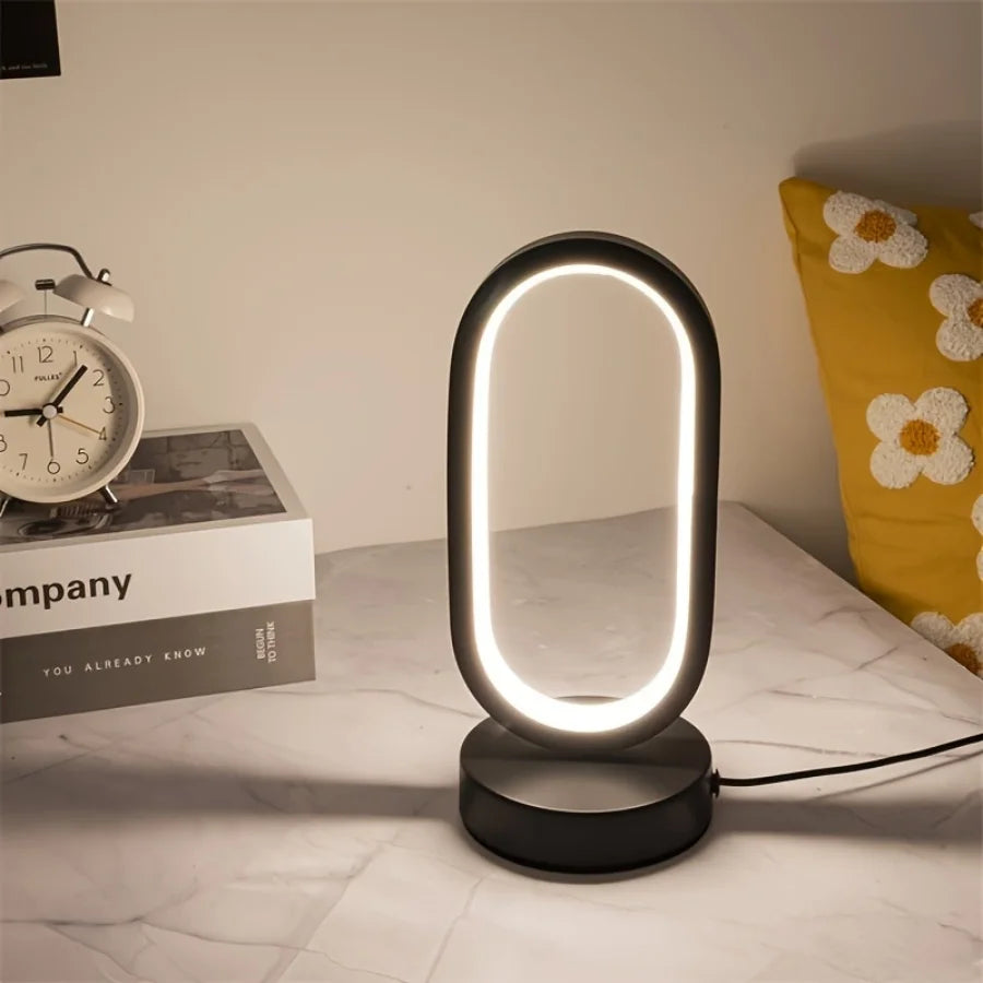 1PC Mini Circular Metal Art Desk Lamp with Three Color Lighting and USB Port