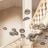 Nordic Designer Smoke Gray Cloud Glass Hanging Chandelier Hotel Living Room Art LED Pendant Lamp Staircase Decor Lights Fixtures