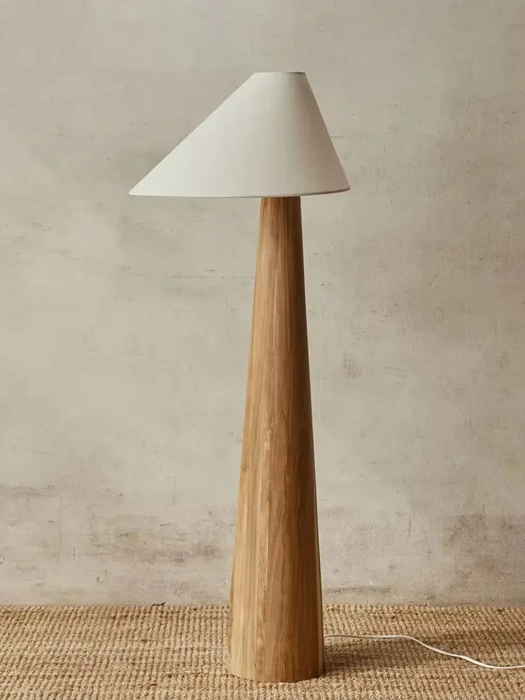 Conical Oak Solid Wood Floor Lamp - Retro Wabi-Sabi Standing Light & Desk Lamp Fixture for Living Room, Bedroom & Study