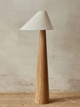 Conical Oak Solid Wood Floor Lamp - Retro Wabi-Sabi Standing Light & Desk Lamp Fixture for Living Room, Bedroom & Study