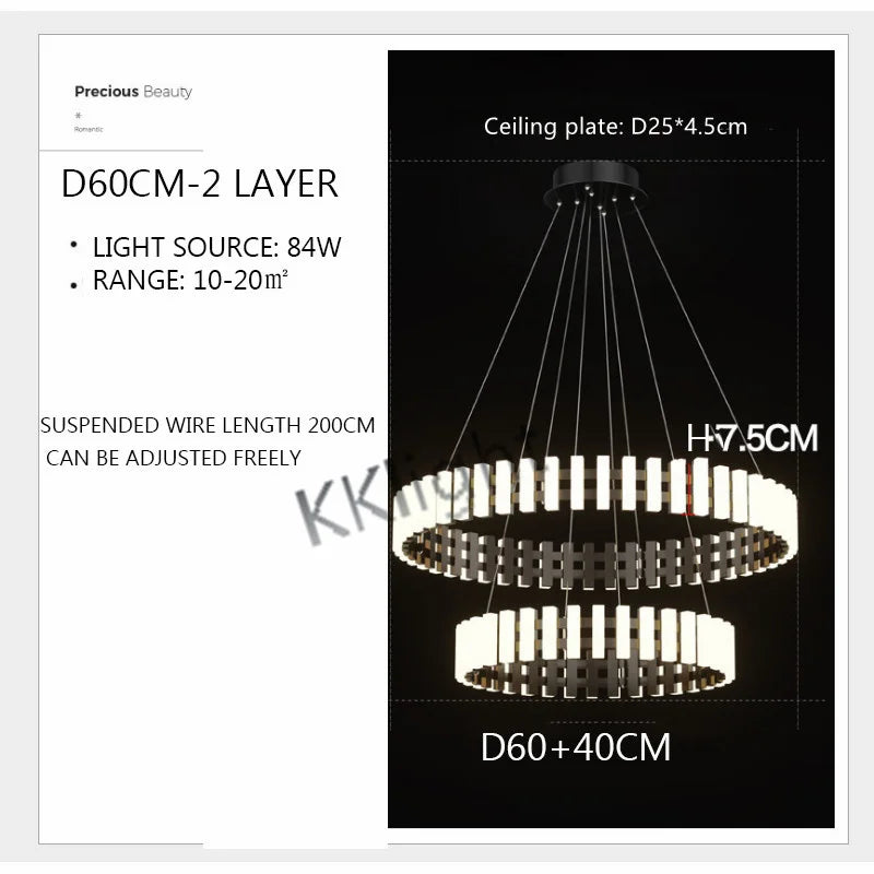 Modern New Simple Duplex LED Chandelier Bedroom Living Dining Room Decoration Art Ring Pendant Lamp Luster Fixture Indoor Lighti