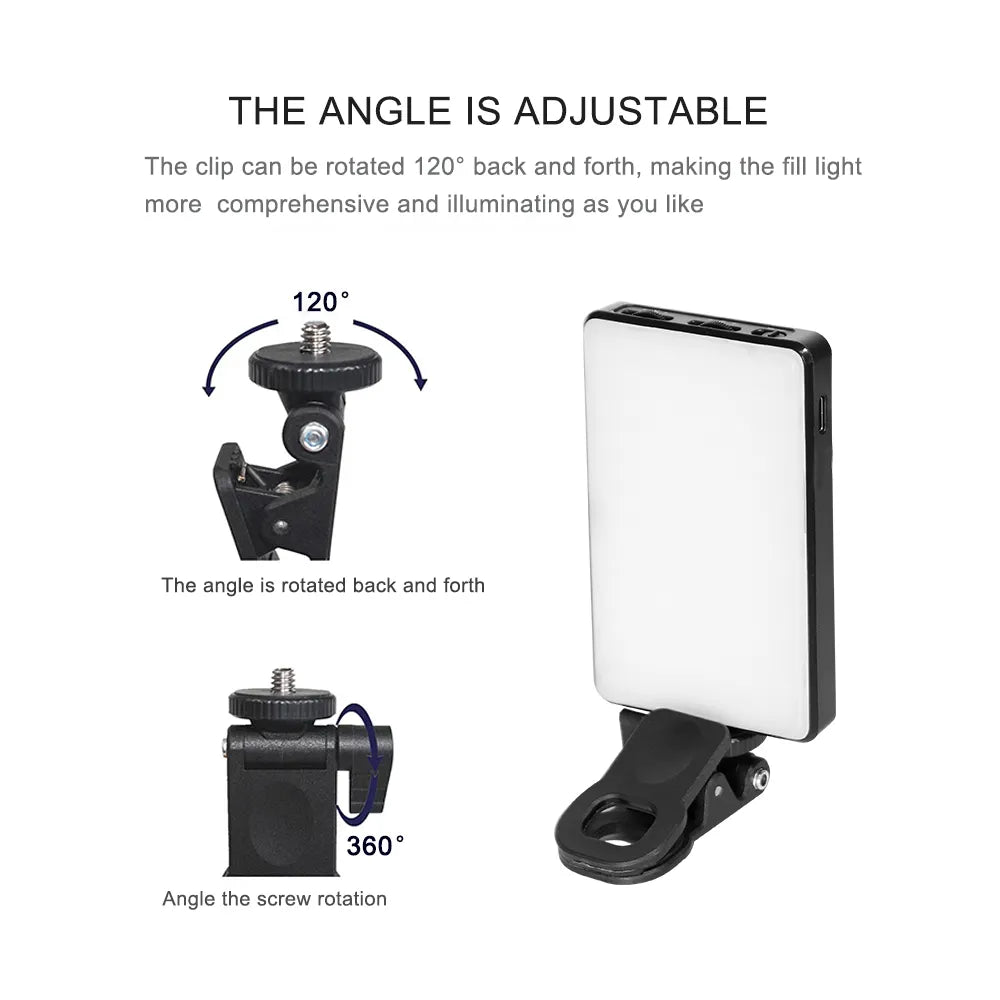 Mini Clip-on Mobile Phone LED Light Selfie Light 120 LED 2500K-9000K W/ Battery for iPhone Samsung Huawei Xiaomi Smartphones