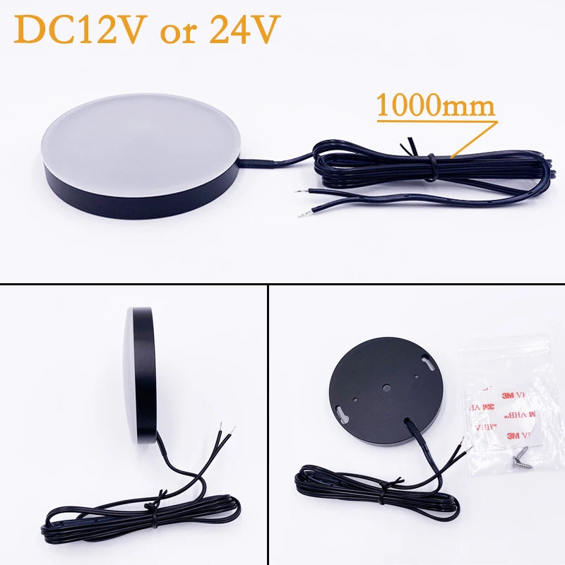 New USB 5V DC12V 24V LED Indoor Downlight Thin Round Light Display Cabinet Light 3W , For Campervan Cabinet Decorative Lighting