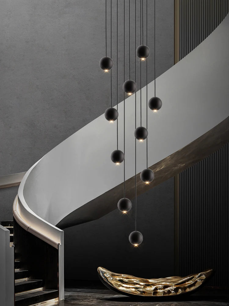 Orb Chandelier Interior Lighting Decorative Lamps Black Circular Penthouse Designer Living Room Pendant Stairwell Chandelier