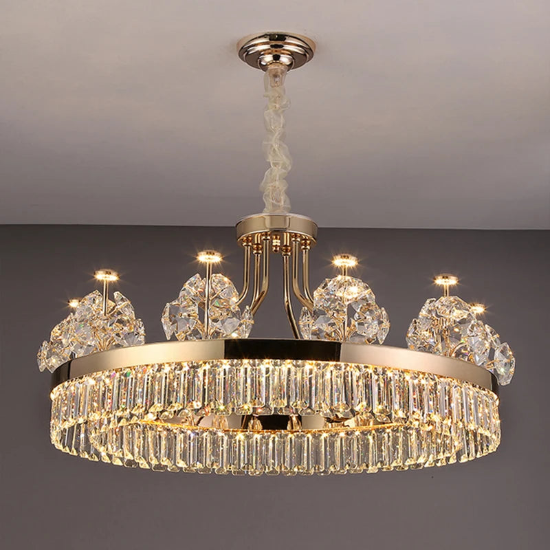 Building Home Atmosphere Living Room Postmodern Light Luxury Double-Layer Crystal Chandelier Villa Building Duplex Pendant Light