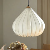 French Minimalist Onion-Shape Fabric Pendant Light - Wabi-Sabi Cloth Shade Ceiling Lamp Fixture for Living Room, Bedroom, Cafe & Kitchen