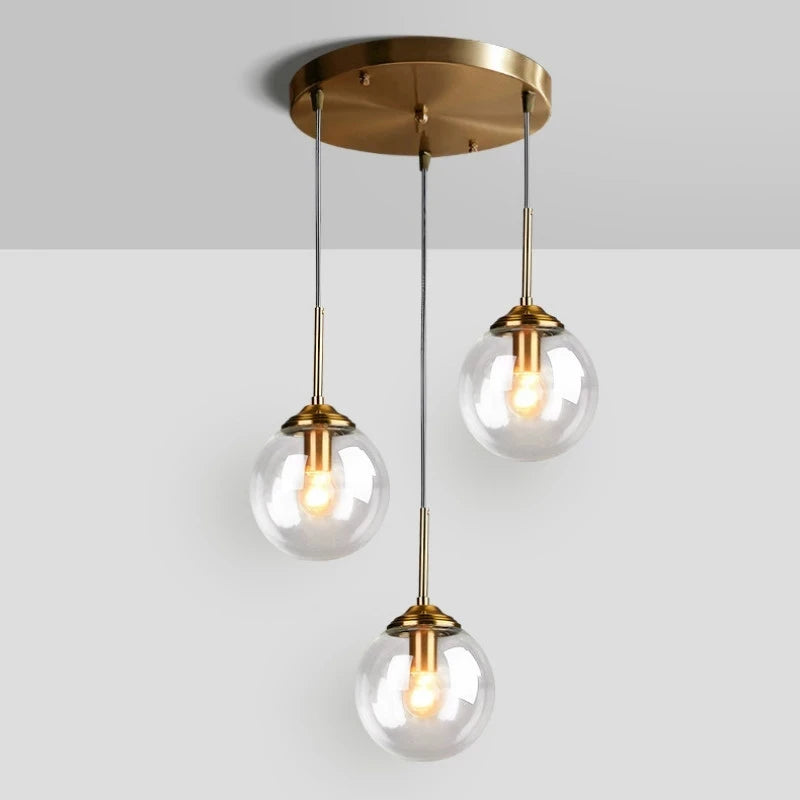 Nordic LED Glass Ball Pendant Lamp Home Indoor Decors Hanging Chandeliers Lighting Dining Room Restaurant Smoke Gray Suspension