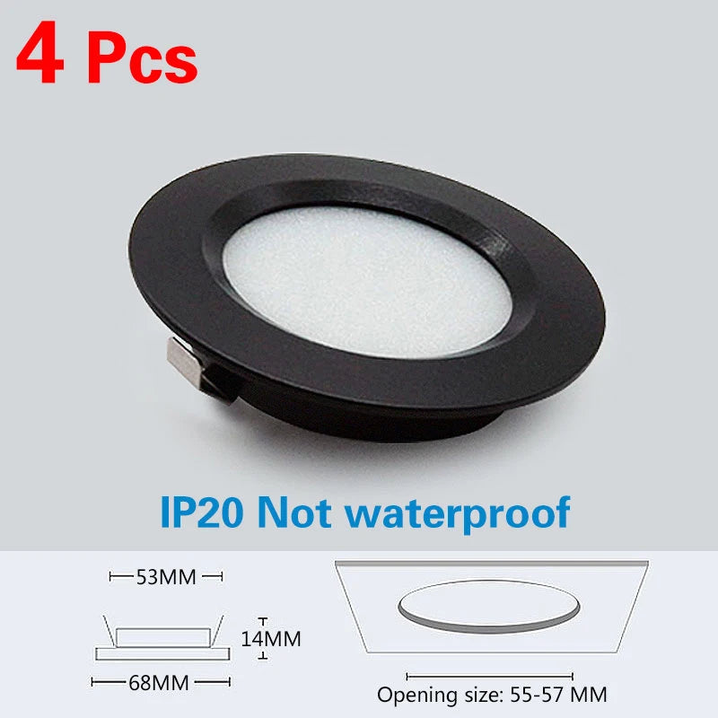 4Pcs LED Mini Spotlight Cabinet lamp Wardrobe light IP65 Waterproof 12V 5W 3W 7W Ceiling Hidden Downlight Ultra-thin Spotlight