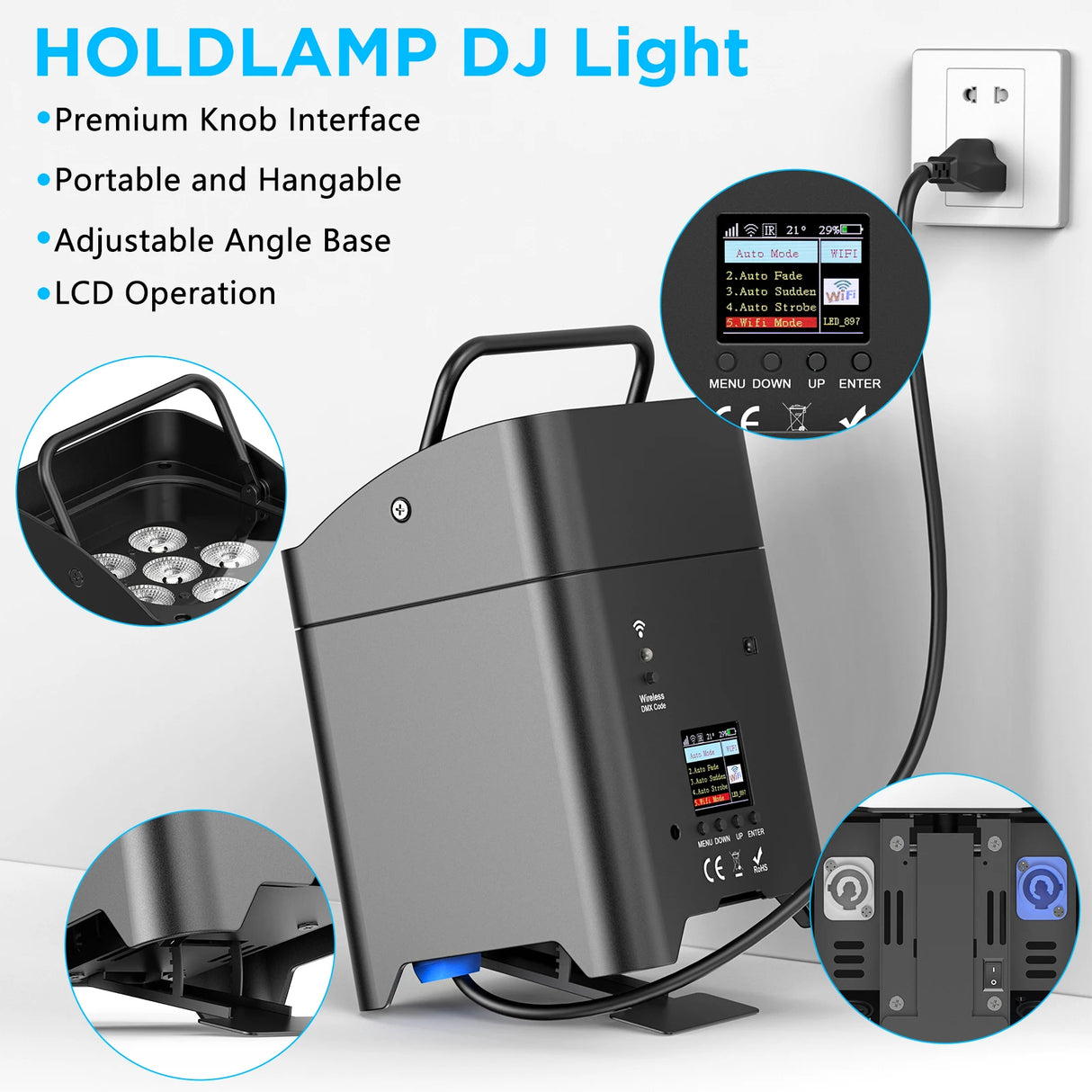 4-Pack 6x18W 6-in-1 RGBAW+UV Wireless Par Lights with Carrying Bag - DMX, Remote & WiFi LED Stage Lighting for DJ, Bar & Party