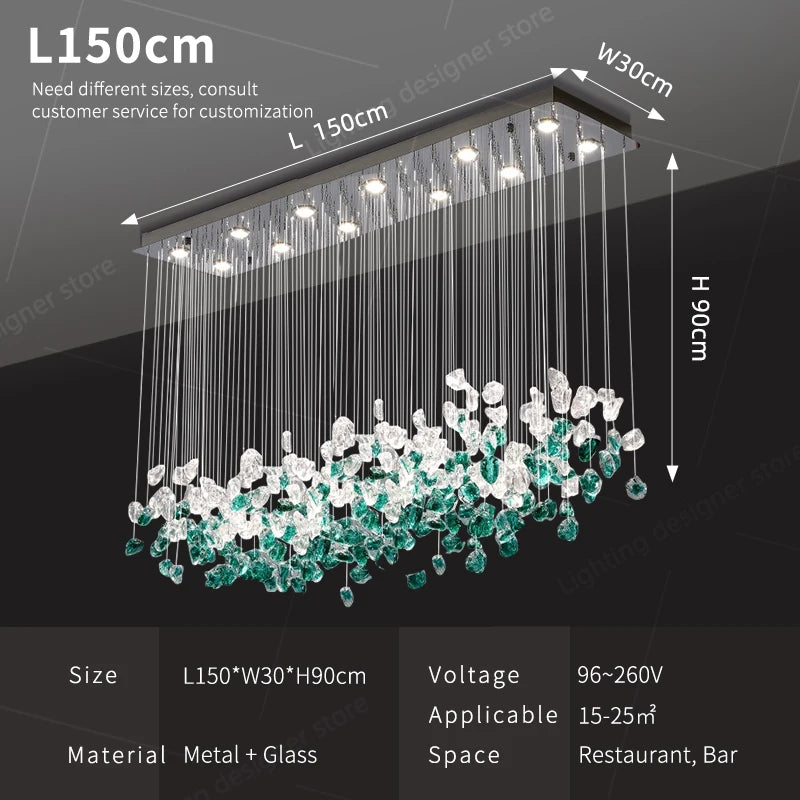 Dining Room Chandeliers Duplex Villa Hall Hanging Lamp Luxury Living Room High Ceiling Green Stone Glass LED Pendant Lights