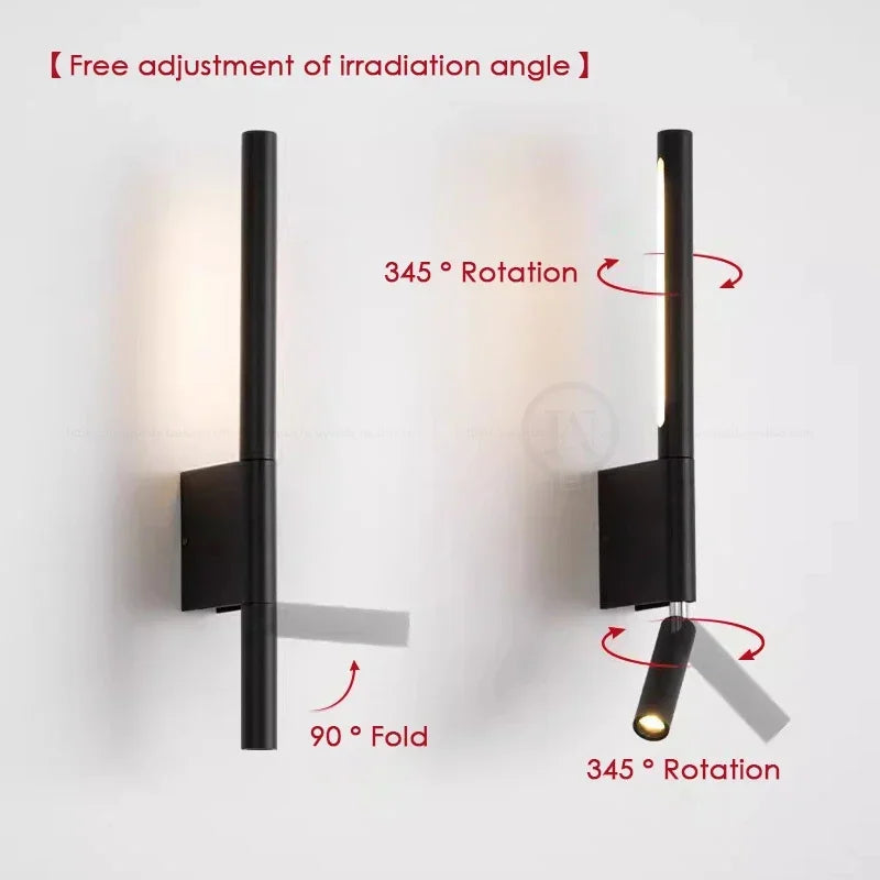 Bedside wall lamp 330 degree rotation adjustable wall lamp reading light with switch minimalist Nordic hotel room master bedroom