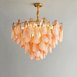 2025 New Designer Petal Shape Glass Chandelier Dimmable Stainless Steel Pendant Lamp Adjustable Ceiling Luster for Living Room