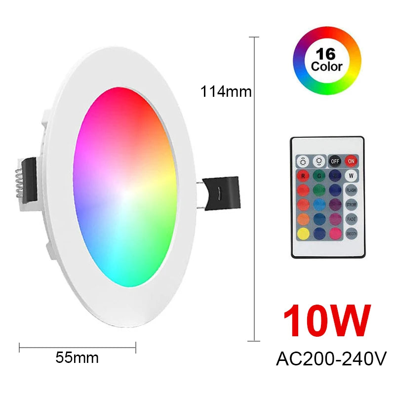 RGB Dimmable Recessed LED Downlight (10W/15W) with IR Remote - AC 110V/220V Ceiling Spot Lamp Fixture for Home Decor