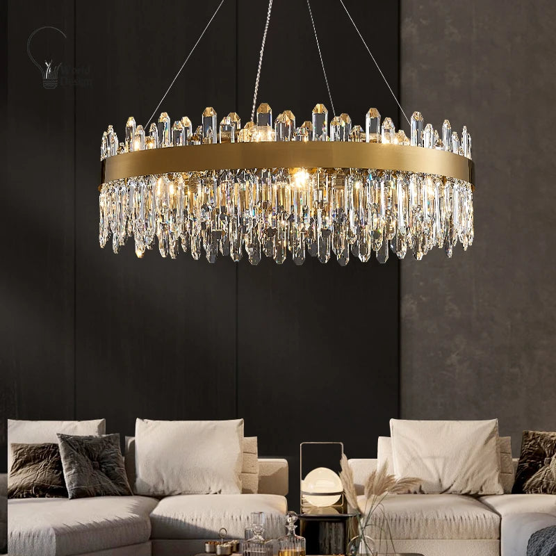 Dimmable Gold Rectangle Crystal Chandelier for Dining Living Room Modern Ceiling Light for Kitchen Island K9 Crystal Lights