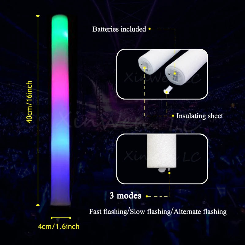 60Pcs White LED Glow Bulk Colorful LED Glow Sticks Foam Stick Cheer Tube Dark Light Birthday Wedding Party Supplies