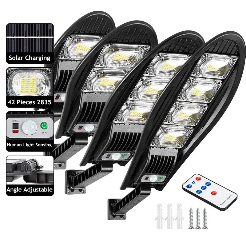 Solar Outdoor Garden & Street Light - Waterproof LED Motion Sensor Floodlight with Remote Control for Wall, Garage & Pathway