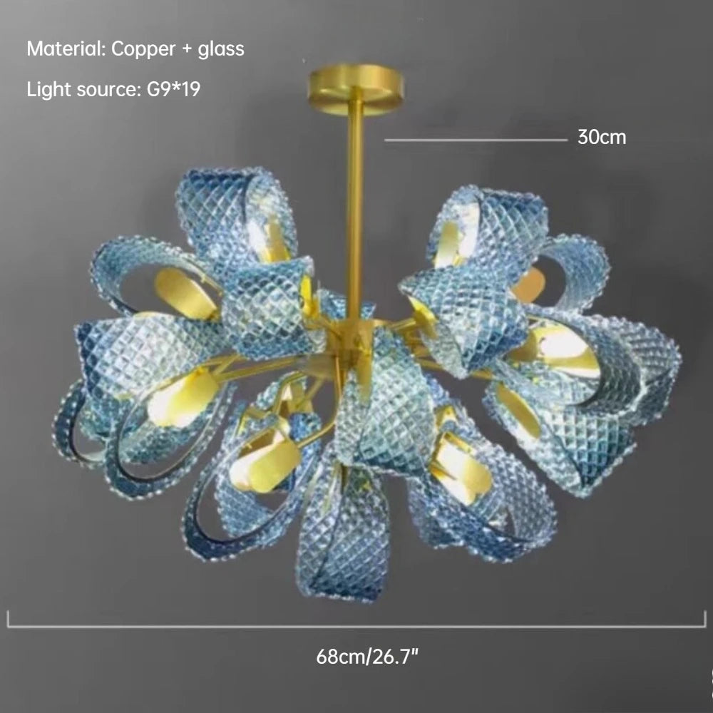 Creative All-copper Headboard Chandelier Light Luxury Individual All-copper Bedroom Blue Glass Lamp Indoor Home Decor G9 Bulb