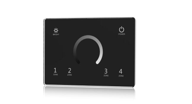 110-240VAC Input T11(IT) 4 Zones Dimming Glass Touch Panel DMX Master T12 CCT / T13 RGB / T14 RGBW DMX512 2.4G RF AC Controller