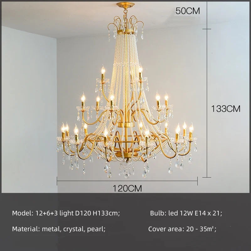 American Black Candle LED Chandelier - Luxury Crystal Pendant for Stairs