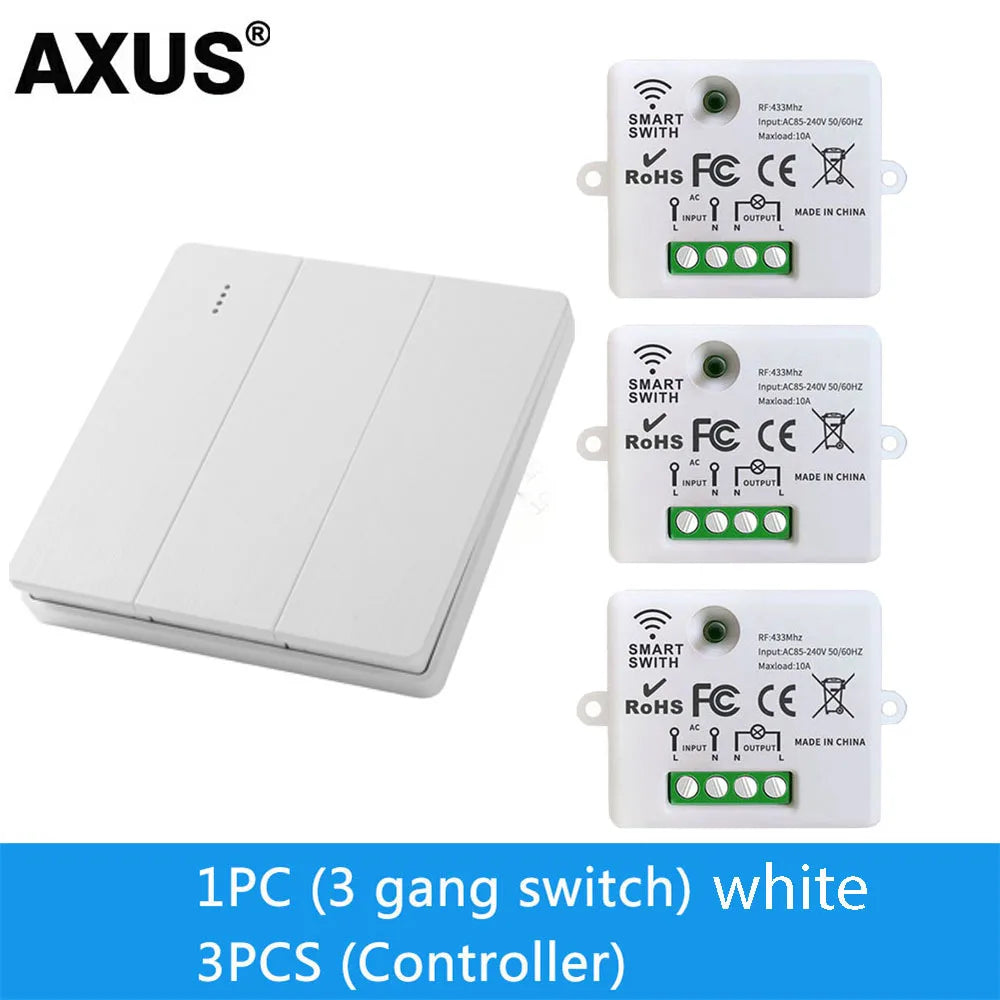86 Type Wireless RF 433MHz Wall Panel Remote Control (1/2/3 Gang) - Smart Switch Transmitter for LED Light, Lamp & Ceiling Fan