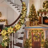 Christmas LED Rattan Garland 2.7m Artificial Xmas Tree Wreath, Decorative Banner for Home Fireplace Door Staircase Party Decor