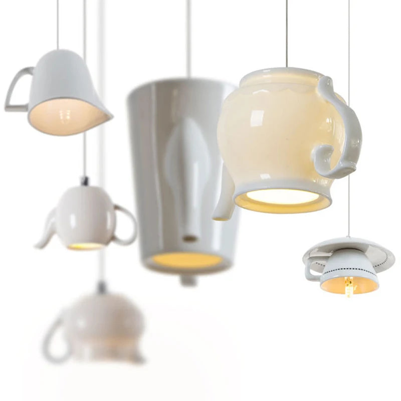 Modern Tea Cup Teapot Hanging Lamp Ceramic Led Pendant Lights Dining Room Kitchen Home Decors Luminaire Lighting Fixtures