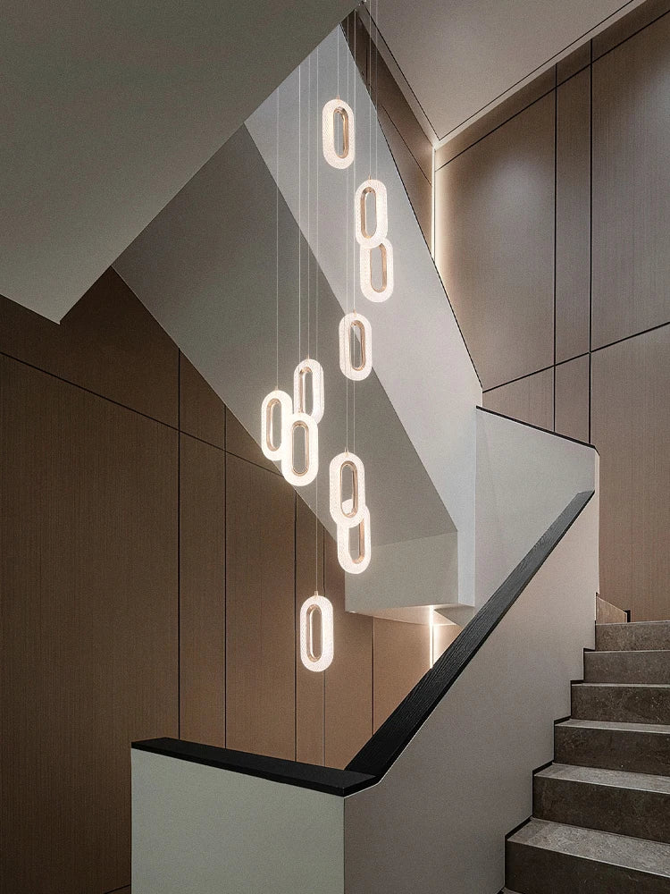 Modern LED Luxury Pendant Light Hanging Elliptical Staircase Chandelier Villa Living Room Pendent Lamp Kitchen Decorative Light