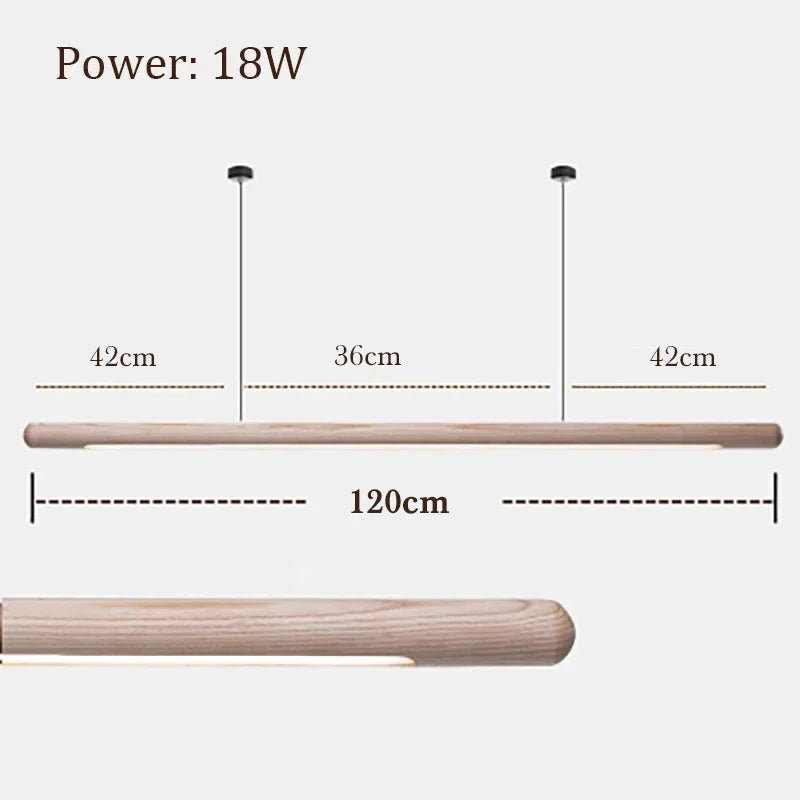 Minimalist Black Walnut Hanging Pendant Light Solid Wood Dining Lamp LED Long Strip Indoor Lighting for Living Room Kitchen Deco