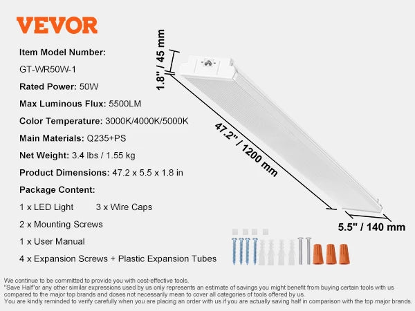 4FT/8FT LED Wraparound Light 4500/5500/10000 LM Flush Mount LED Shop Light 3000K-6500K Daylight Ceiling Lighting Fixtures