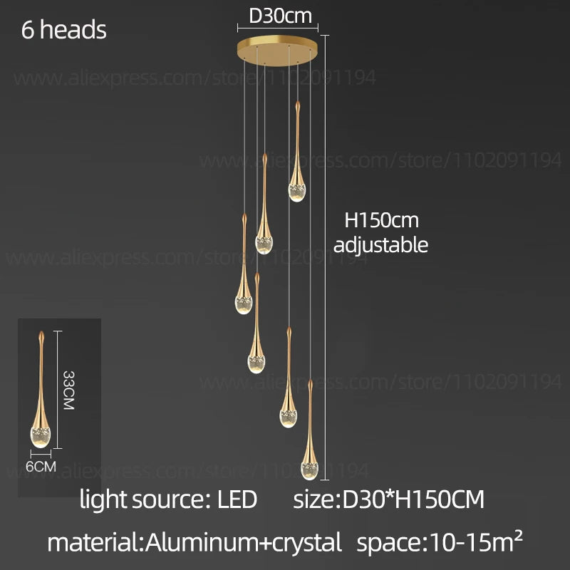 Crystal Chandelier Modern Villa Living Room Chandelier Hanging Lamp LED Crystal Lamp Exhibition Hall Staircase Pendant Lamp