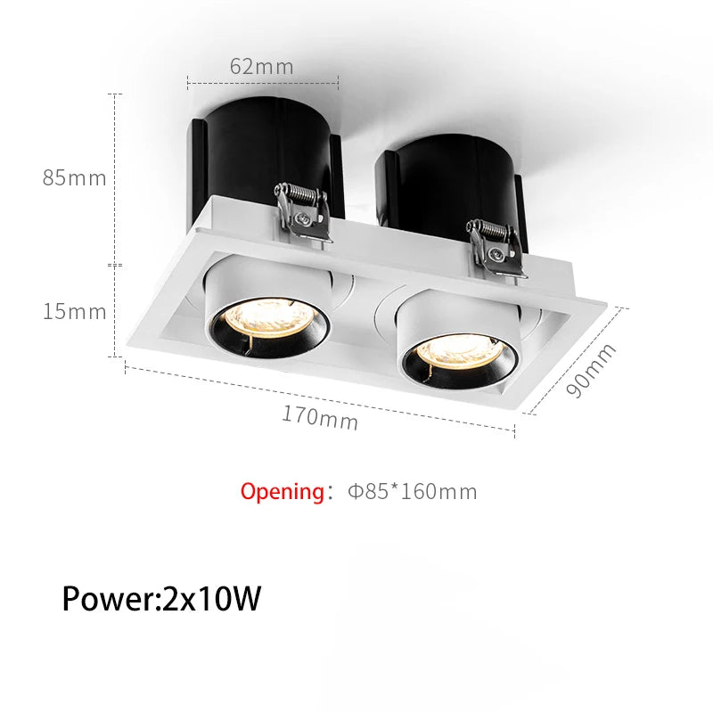 LED Spotlights Telescopic Folding Grille Spot Light Double Heads COB Lamp Square Ceiling Foco Recessed Anti Glare Stretchable